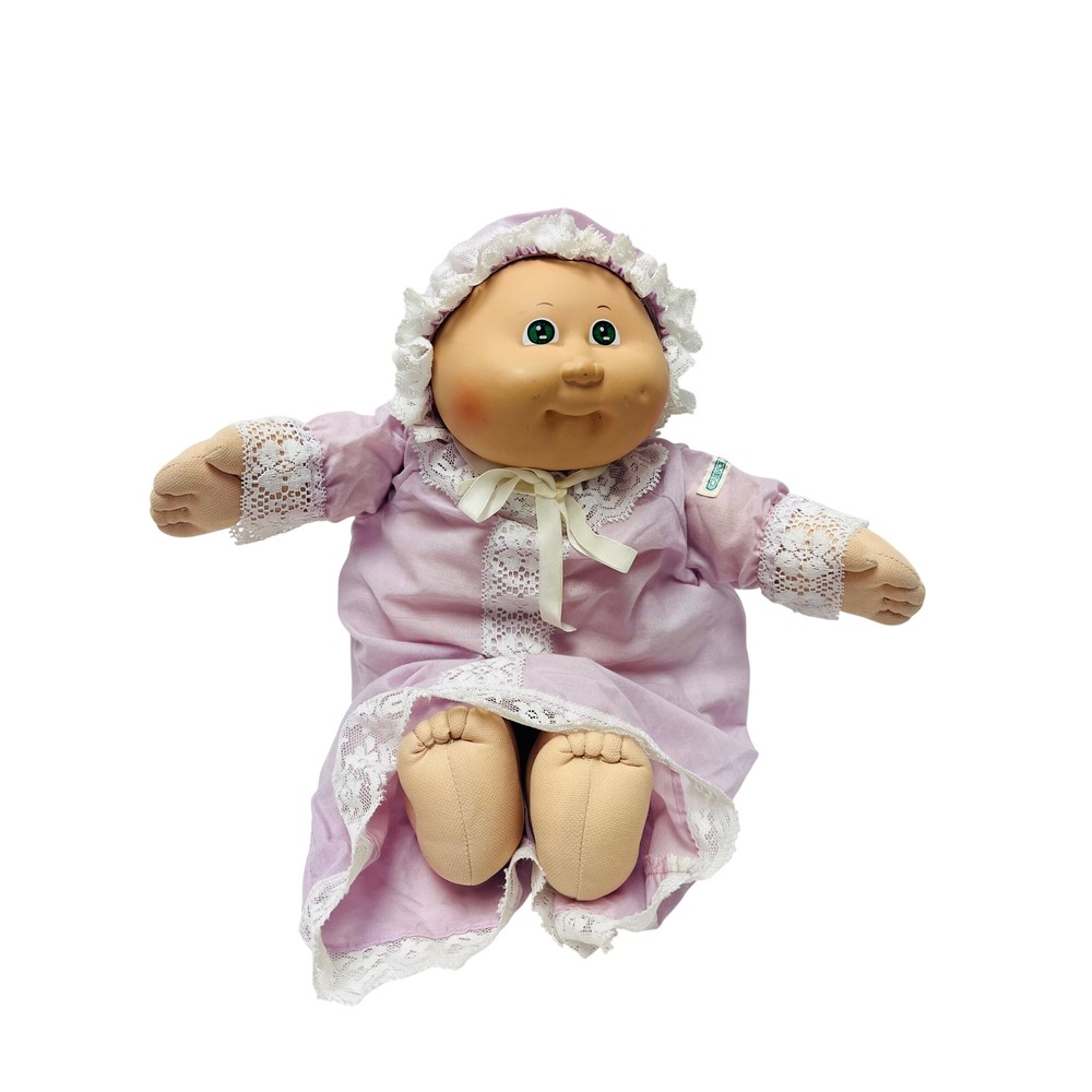 Vintage Cabbage Patch Kids Preemie Doll Bald Green Eyes Gown Bonnet 1984 Signed
